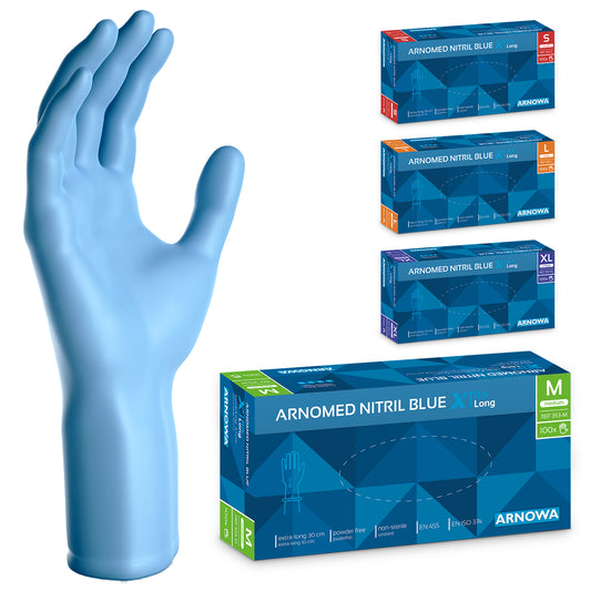 ARNOMED NITRIL BLUE XTRA LONG Extra long (30cm) disposable gloves made of nitrile in blue