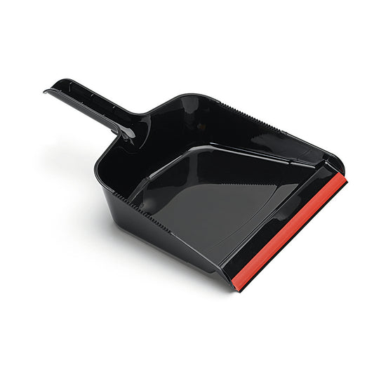 Die Nölle Profi Brush Maxi-Kehrschaufel ist eine schwarze Kunststoff-Kehrschaufel (41x30 cm) mit kurzem Stiel und rotem Gummirand, ideal zum Aufsammeln von Staub und Schutt. Marke: Nölle Profi Brush Bürsten- & Pinseltechnik e.K.