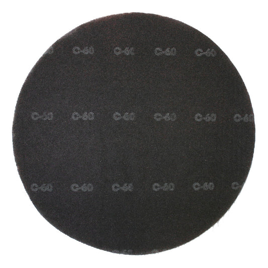 Abgebildet ist eine runde, flache, schwarze Arcora Profi Gitterleinen Pads Schleifgitter 17'' Schleifscheibe der Arcora International GmbH von oben auf weißem Hintergrund.