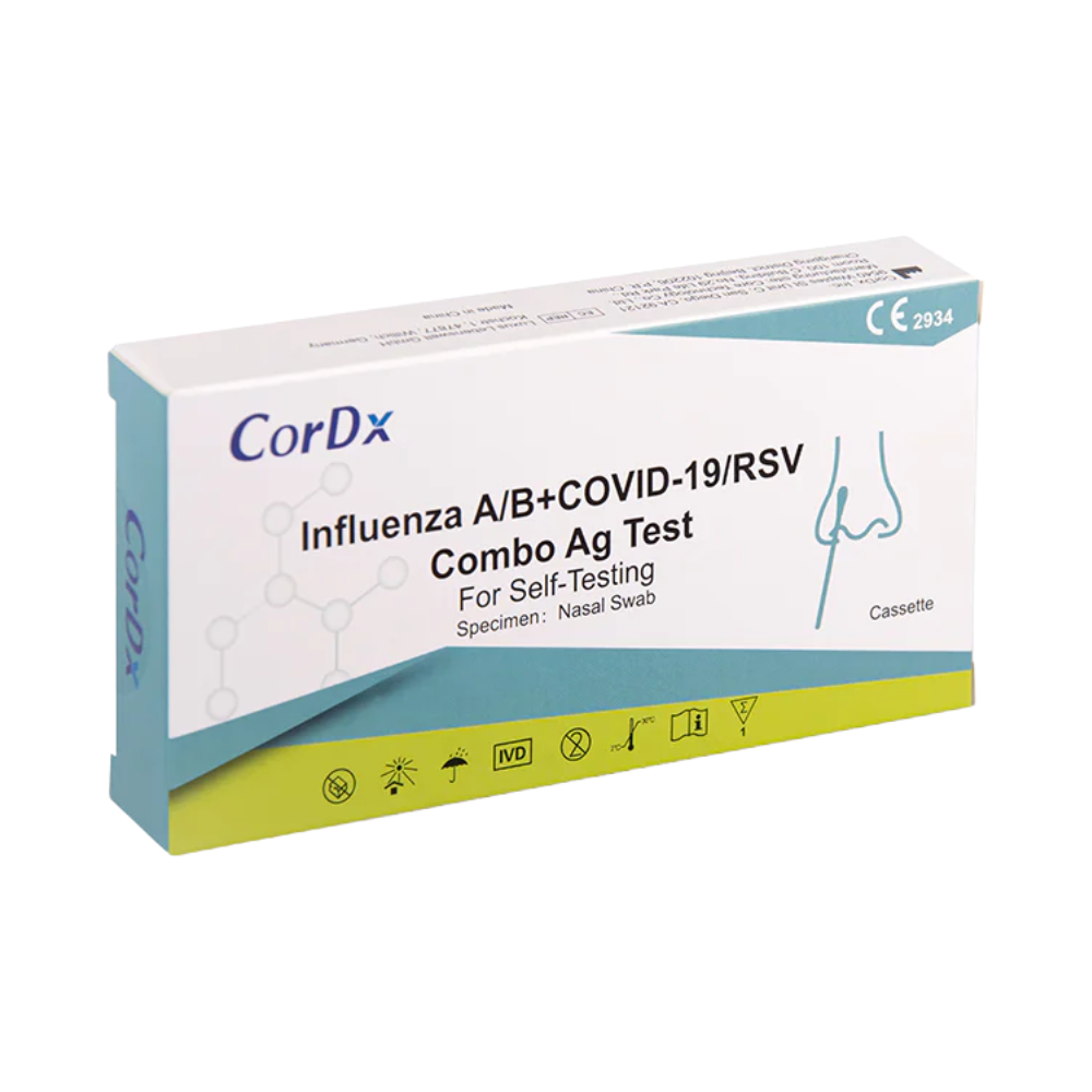 Cordx 4 in 1 lay-antigen combi test RSV viruses + corona Covid-19 +  influenza a + b