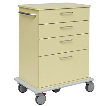 Der Novocal Pflege- und Arbeitswagen hat ein beiges Design mit vier Schubladen, Metallgriffen, vier Lenkrollen und einem stabilen seitlichen Schiebegriff. Der Rahmen ist aus durchgehendem, stabilem Kunststoff gefertigt. Marke: Novocal. Packung (1 Stück).