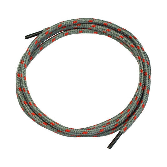 AS Arbeitsschutz GmbH NITRAS Shoelaces, gray/red (120 cm, 1 pair) with red patterns and black tips—stylishly presented on a white background.