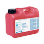 The Schülke thermosept NKZ instrument cleaner, a red plastic container from Schülke & Mayr GmbH, features a black screw cap and a large label. With the classification "UN3265," it is ideal for medical facilities and indicates corrosive material suitable for material compatibility and neutralization.