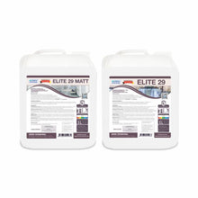 Zwei weiße 5-Liter-Behälter mit der Aufschrift "Arcora Elite 29" bieten eine desinfektionsmittel- und alkoholbeständige Bodenbeschichtung, ideal für den Einsatz im Innenbereich der Arcora International GmbH.