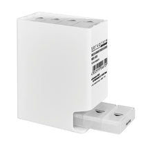 Die Servocare Med-Box für Tabletten der Servoprax GmbH ist ein weißer rechteckiger Behälter mit Ausziehmechanismus und verfügt über separate, mit Wochentagen beschriftete Fächer zur geordneten Aufbewahrung von Medikamenten oder Nahrungsergänzungsmitteln sowie einem sichtbaren Barcode an der Seite.