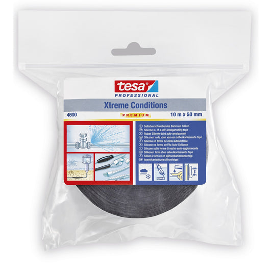 tesa 4600PRO Xtreme Conditions HD Silicone Tape, Black, 10 m x 50 mm