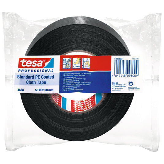 tesa Professional 4688 PE Repair Tape, Black, 50 m x 50 mm