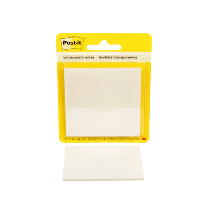 Eine Packung 3M Deutschland GmbH Post-it® Transparente Notizen, 73x73 mm, mit 36 Blatt pro Block und klarer Rückseite. Der Schriftzug ist auf der Oberseite sichtbar; perfekt zum Organisieren von Notizen. 1 Stück pro Packung.