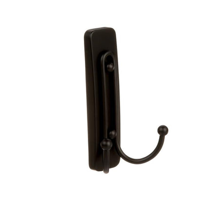 A Command™ Large Bathroom Double Hook in Satin Nickel by 3M Deutschland GmbH is mounted vertically on a rectangular base against a white background.