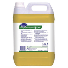 Ein 5-Liter-Kanister TASKI Jontec ProStrip, ein kraftvoller alkalischer Grundreiniger mit effektiver Reinigungsformel von Diversey Deutschland GmbH & Co. OHG, mit Produktangaben und Hinweisen auf dem Etikett.
