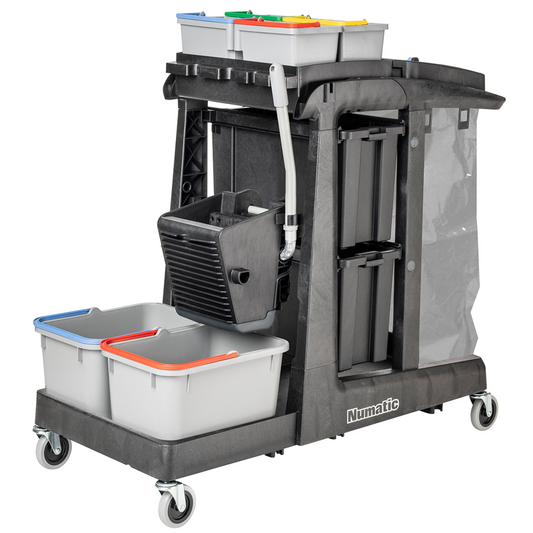 Numatic cleaning trolley EcoMatic EM5 A including universal press set SRK16 and 4 x 5 liter buckets Pack (1 piece)