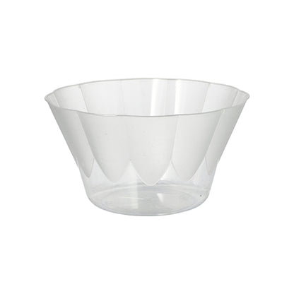 The Starpak 10 ice cream and dessert bowls round 400 ml, Ø 12 cm, 7 cm clear plastic bowls (10 pieces) have slightly flared sides and a flat bottom, ideal for desserts, depicted against a plain white background.
