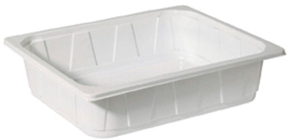 The Duni GmbH PP Tray 1/2 GN White PP 325x265 is a rectangular, flat white tray with beveled sides and raised edges - ideal for versatile use in the catering industry as a reliable 1/2 GN container.