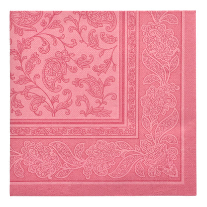 The PAPSTAR 20 Napkins "ROYAL Collection" (1/4-fold, 40x40 cm) by PAPSTAR GmbH present themselves in a pink checkered design with embossed paisley and floral border - perfect for a stylish table decoration in premium quality.
