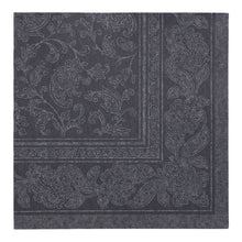 Dunkelgraue PAPSTAR GmbH 20 Servietten "ROYAL Collection" (40x40 cm, 1/4 gefaltet) mit detailliertem Paisley- und floralem Randmuster, feinen Linien und dezenter Bordüre - gefertigt aus hochwertigem Tissue.