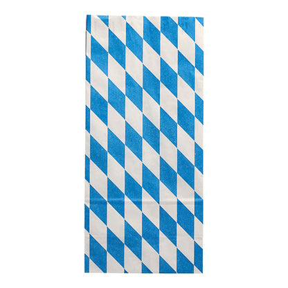 The Starpak 100 chicken bag is a rectangular bag made of paper with aluminum lining, featuring a diagonal diamond pattern in alternating rows of blue and white, made from eco-friendly materials.