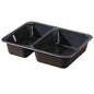 The CPET tray 225x175x43 mm from Duni GmbH with two rectangular compartments in black plastic packaging is ideal for food, e.g., ready meals or takeaway, and available in a pack of 300 pieces.