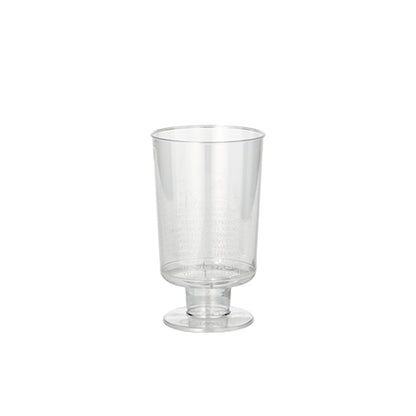 On a plain white background, there is a set of 10 transparent, one-piece Starpak stem glasses for white wine (0.1 l, Ø 5.1 cm, 8.5 cm high) depicted; they are made of high-quality PS and ideal for serving white wine.