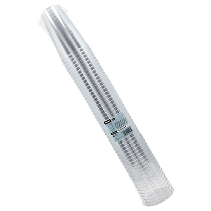 Ein Stapel von Starpak 50 Trinkbecher, PS glasklar Einwegbechern ist in eine Kunststoffverpackung mit einem Etikett mit der Marke Starpak und Produktangaben eingewickelt.