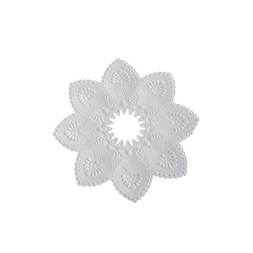 PAPSTAR candle cuffs round, Ø 10 cm, white - decorative foil with elegant design and floral embossing from PAPSTAR GmbH, ideal as a stylish base for candles (100 pieces).