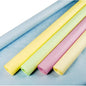 Four pastel-colored PAPSTAR paper tablecloth rolls (yellow, green, pink, cream) are presented next to a blue, unrolled sheet. Each roll: 8 m x 1 m. Perfect for elegant table decorations by PAPSTAR GmbH.