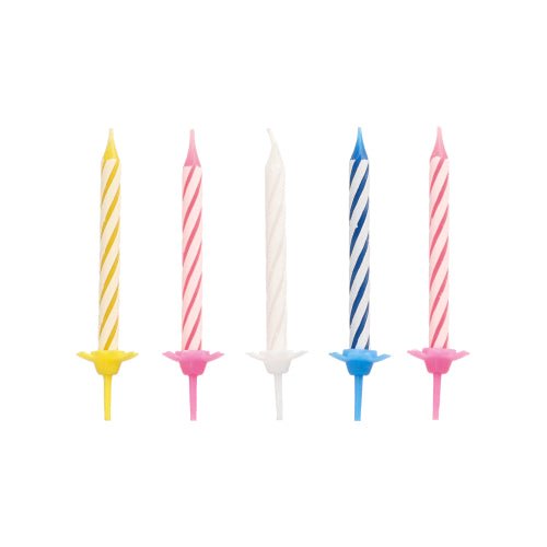 PAPSTAR Birthday candles, 6 cm, color assorted with holder (24 pieces) from PAPSTAR GmbH stand upright against a white background.