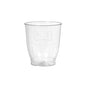 A transparent 300 ml Crystallo drinking glass by Duni GmbH made of shatterproof PS is depicted empty against a white background. On the side, recycling and plastic symbols are printed. Sold in packs of 30 pieces.