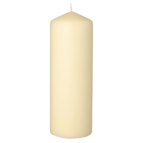 The Starpak pillar candle with extra long burning time (Ø 70 mm, 200 mm) stands upright against a white background – ideal as an elegant living room decoration.