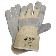 NITRAS SPLIT STAR V, cow split leather gloves, natural color / gray, EN 388 cotton | Pack (12 pairs)