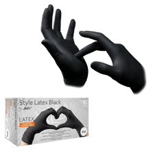 Die STYLE LATEX BLACK Latex-Untersuchungshandschuhe von AMPri Handelsgesellschaft mbH sind schwarz, puderfrei und ideal für präzise Arbeiten.