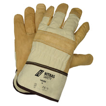 NITRAS full-grain cowhide gloves, natural color / brown, EN 388 cotton | Pack (12 pairs)