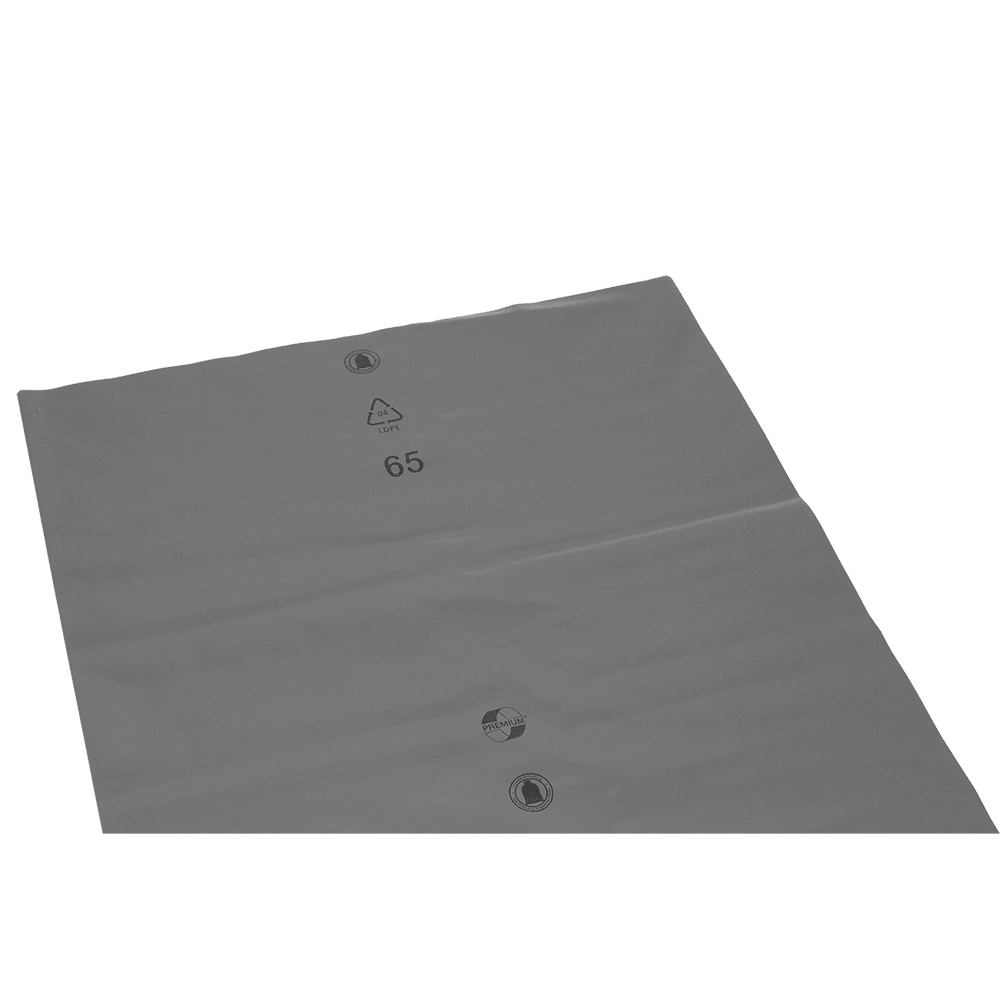 The flat, gray plastic sheet DEISS 14101 (700x1100x0.1 mm) from EMIL DEISS KG (GmbH + Co.) with the three circle symbols and the recycling code "LDPE 4 65" in black color is typically used for packaging or as protective shipping material.