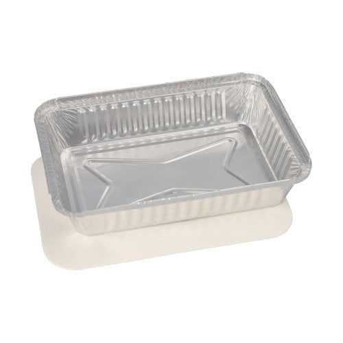 A Starpak 10-tray set, aluminum + insert lids, PP-coated food container with a raised bottom pattern, is shown on a flat white surface.