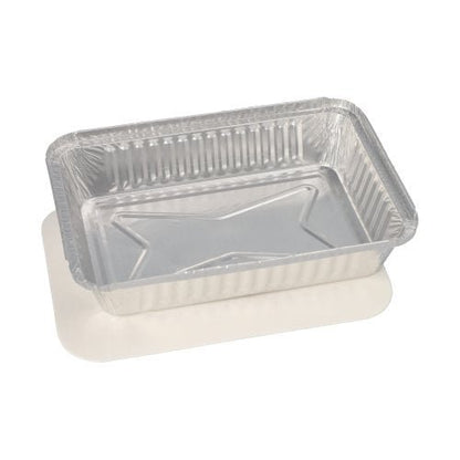 A Starpak 10-tray set, aluminum + insert lids, PP-coated food container with a raised bottom pattern, is shown on a flat white surface.