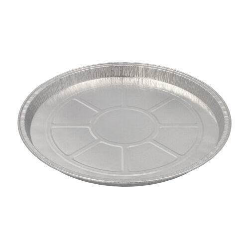 The Starpak 25 round molds, aluminum round by Starpak is a round disposable cake mold made of aluminum with a smooth center and embossed lines – perfect for baking due to its excellent heat conductivity, depicted on a white background.