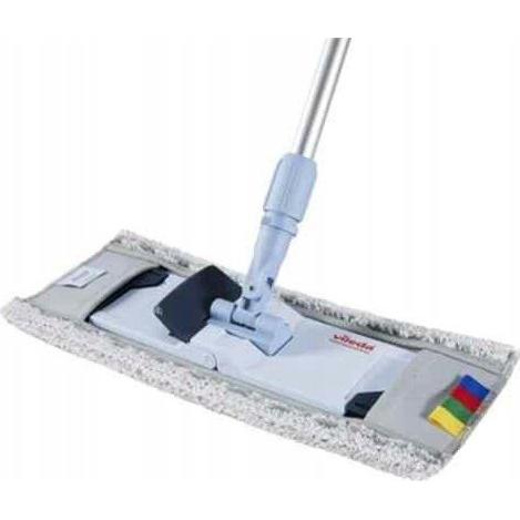 The Vileda Professional CombiSpeed Pro r-MicroLite Max mop (40 or 50 cm) from Vileda GmbH has a rectangular head with colored tabs (yellow, green, blue, red) and a removable microfiber cover for versatile cleaning.