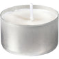 A white tealight candle (Ø39 mm) from Duni GmbH in a round silver holder, unlit and on a white background. This 300-piece Big Pack offers 300 candles, each with up to 6 hours of burn time - ideal for events.