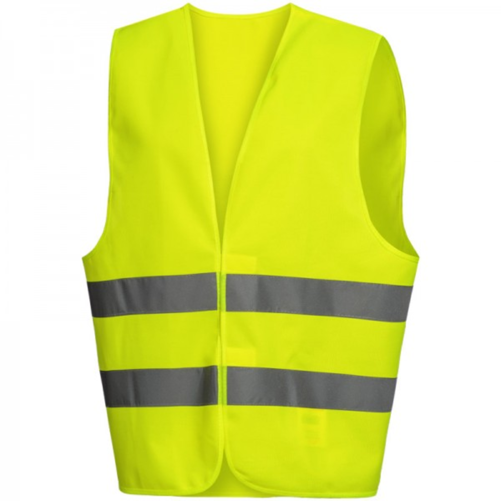 The NITRAS high visibility vest from AS Arbeitsschutz GmbH is a high visibility vest in neon yellow with two horizontal reflector strips over the waist. It is sleeveless, open at the front, and meets the EN ISO 20471 standard for optimal safety and breathability.