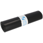 Pictured is a roll of EMIL DEISS KG (GmbH + Co.) DEISS 15004 black garbage bags, 700x1100x0.06 mm, 25 pieces, with a white-blue label in the middle, on a white background.