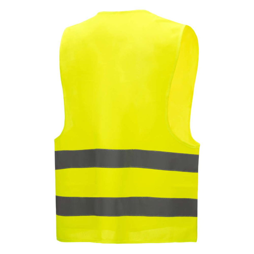 The NITRAS high visibility vest in neon yellow from AS Arbeitsschutz GmbH ensures optimal visibility and safety. It features two horizontal reflector strips on the back and meets the EN ISO 20471 standard, providing protection in various environments.