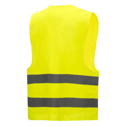 The NITRAS high visibility vest in neon yellow from AS Arbeitsschutz GmbH ensures optimal visibility and safety. It features two horizontal reflector strips on the back and meets the EN ISO 20471 standard, providing protection in various environments.