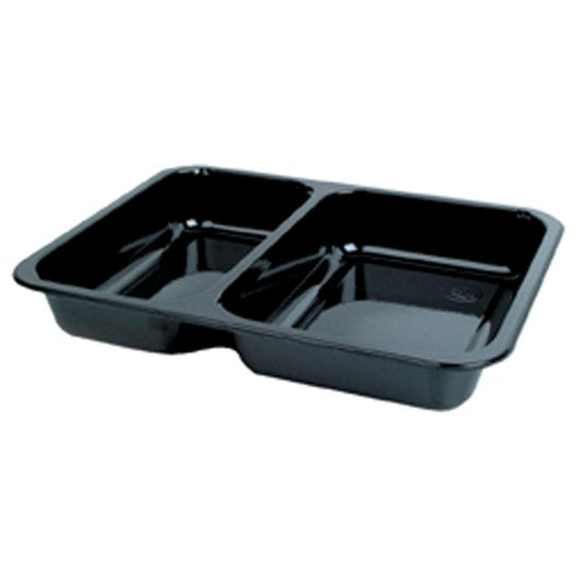 Die CPET-Schale 225x175 mm in Schwarz von Duni GmbH mit 2 Fächern ist ideal für Takeaway und Catering - perfekt zum Speisentransport oder zur Lagerung verschiedener Speisen in der Gastronomie (Packung à 250 Stück).