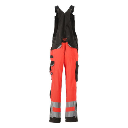 MASCOT® Newcastle dungarees, hi-vis red/dark anthracite