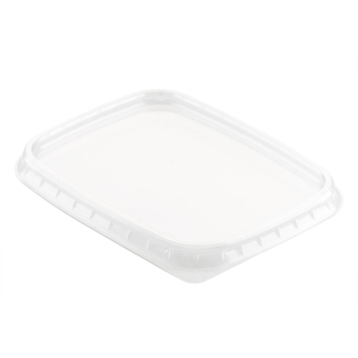 The transparent lid for 156427/156428 from Duni GmbH made of polypropylene (PP) measures 108x82 mm, has a raised edge and fits precisely on the matching container. Pack of 50 pieces.
