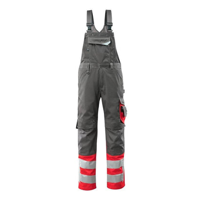 MASCOT® Sunderland dungarees, dark anthracite/hi-vis red