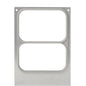 A rectangular metal frame with two large cutouts and four corner holes, engraved with 159176. Ideal for Duni GmbH cassette DF10/20 2-comp for PP tray Caterline 440/370, 550/480, 645/540 ml (package, 1 piece).
