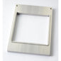 The cassette DF10/20 square, L, 1000 ml from Duni GmbH is a rectangular metal frame with a large square cutout in the middle, rounded inner edges, two holes at the top corners, and a highly reflective surface - perfect for presenting cardboard boxes.