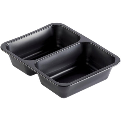 The PP bowl Caterline 2 Black PP 227x178 from Duni GmbH offers two rectangular compartments, is non-stick, with a deep and smooth interior surface - ideal for catering events.