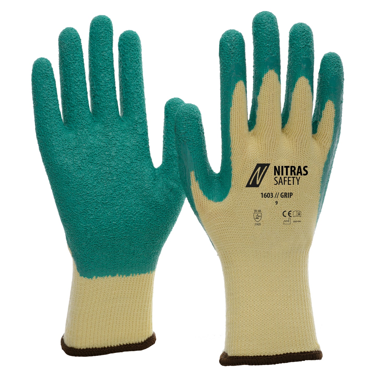 NITRAS GRIP, latex gloves, yellow / green