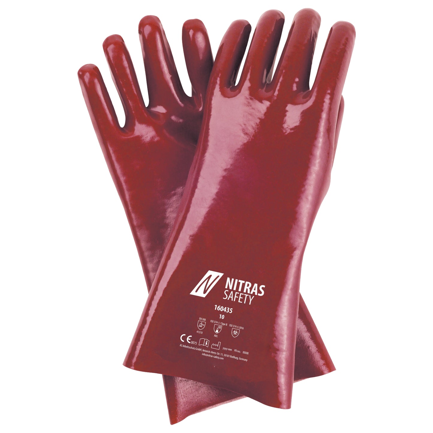 NITRAS chemical protection gloves, red, EN 388, EN ISO 374 cotton jersey | Pack (12 pairs)